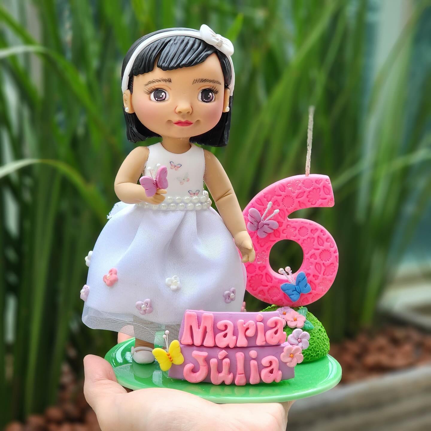 Boneco de biscuit: Topo de Bolo Borboletas — Menina